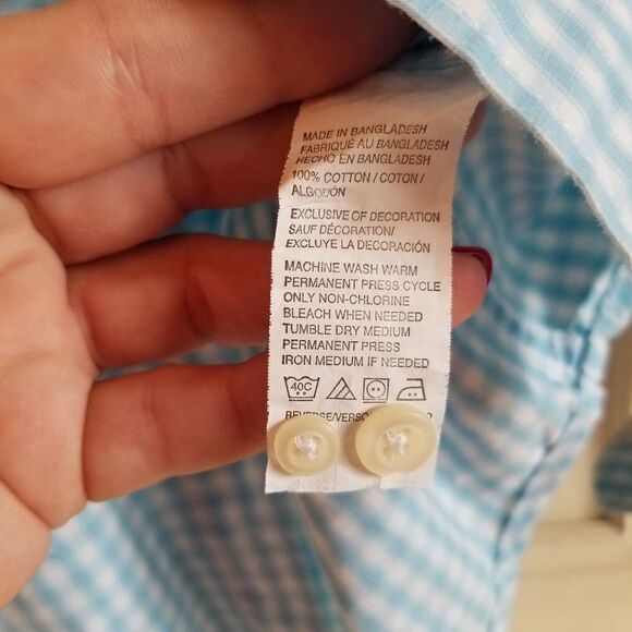 IZOD Blue White Plaid L/S Button Down Large - Picture 6 of 7